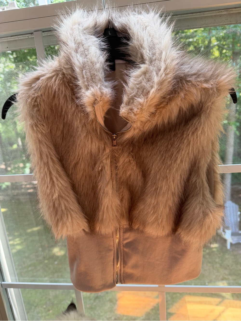 Faux Fur Hooded Vest - Tan